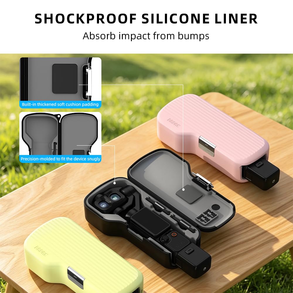 Generico Custodia rigida per DJI OSMO POCKET 4PRO, custodia protettiva per lo schermo del gimbal con cinturino da polso, scomparti integrati per i filtri(Giallo)