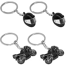 4 PCS Motorcycle Helmet Keychain, Creative Motorcycle Keychain Helmet Key Fob, 3D Metal Motorbike Keyring for Men (Black)
