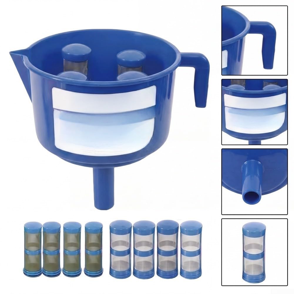 Strumento separatore di olio a imbuto con 4 elementi di filtraggio a doppio strato per filtro, sistema di lucidatura portatile in plastica antiruggine 12