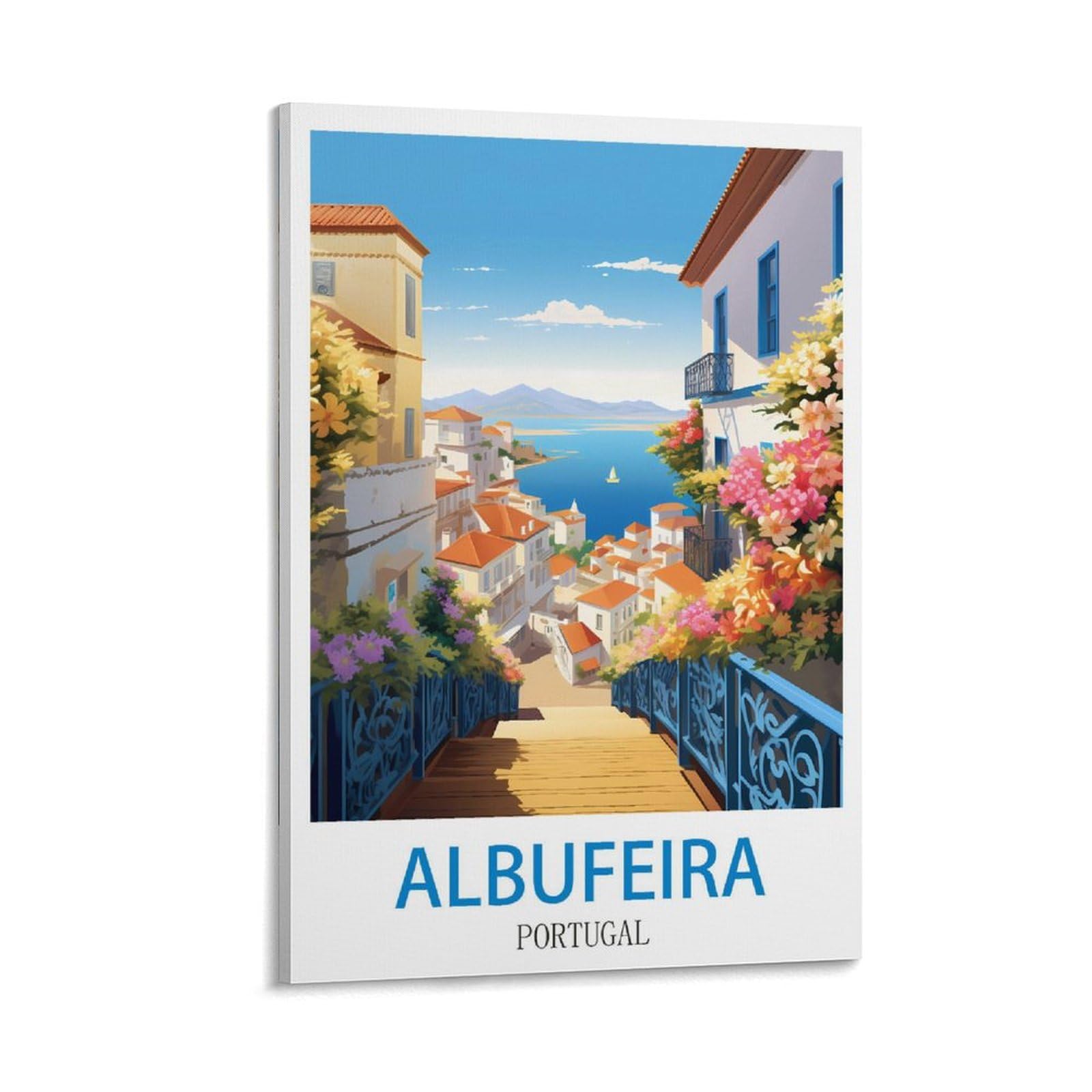 Lnmnjesg Frame-Style Albufeira Portugal Vintage Travel Poster 12X18inch(30X45cm) Canvas Painting Wall Art, Wall Decor Pictures Prints For Living Room Bedroom