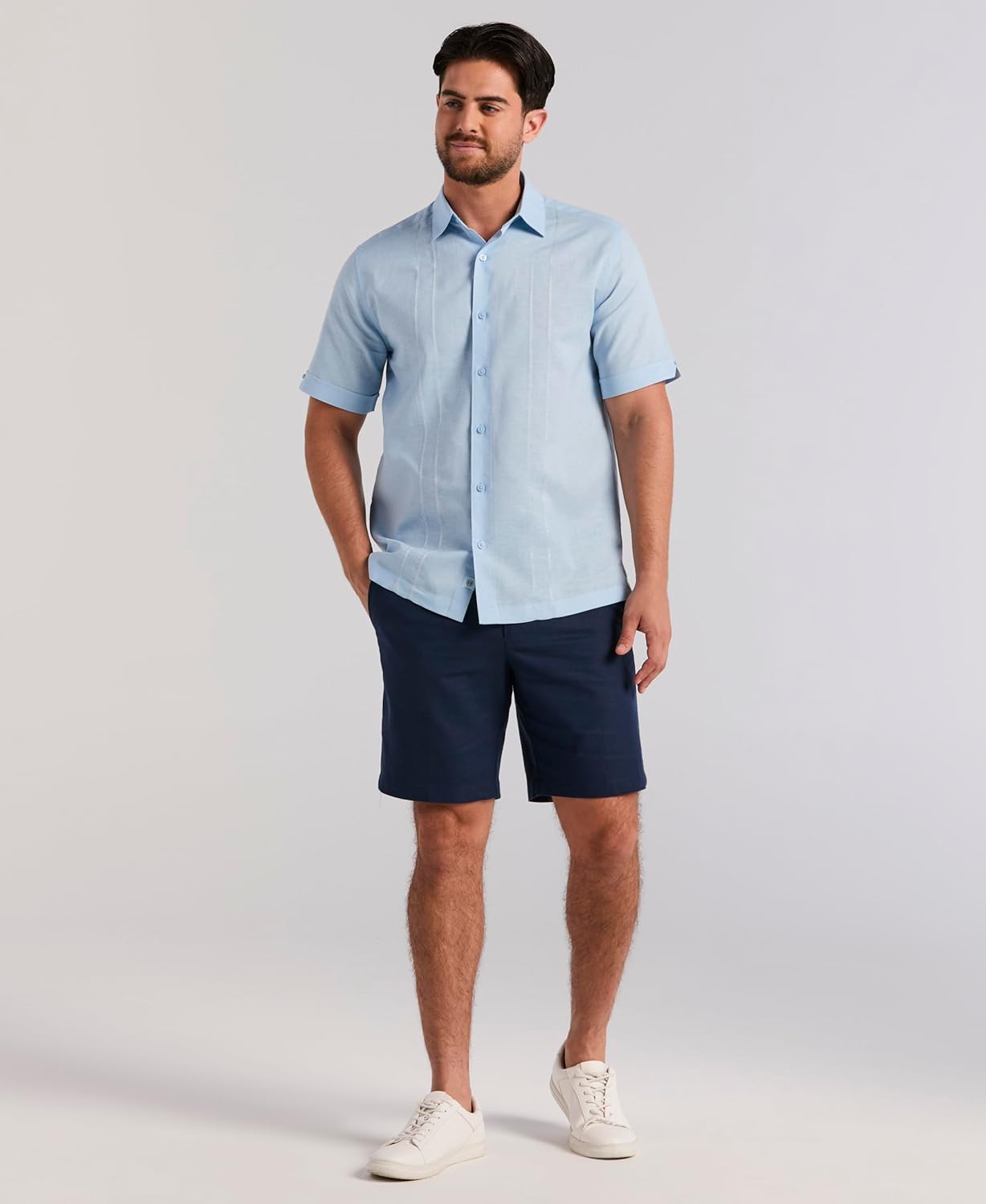 Cubavera Mens Embroidered Panel Short Sleeve Linen Blend Shirt - Image 4