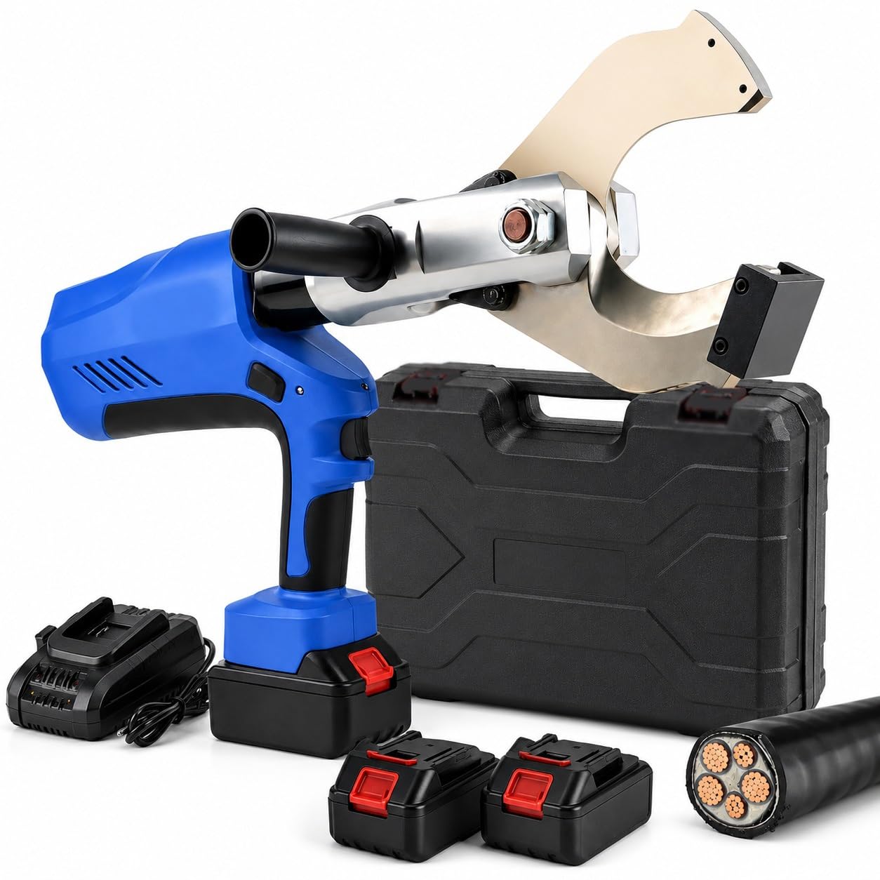 Cordless Hydraulic Cable Cutter, Battery Powered Electric Wire Cutting Tool, LED Digital Display, 18V 4.0Ah Lithium Batteries, Cutting 85-120mm Copper Aluminum Cables(85C)