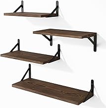 YGEOMER Floating Shelves for Wall, Different Sizes Dark Carbonized Pine Wall Shelves for Living Room, Bathroom, Bedroom, Kitchen, Home Decor (Set of 4)