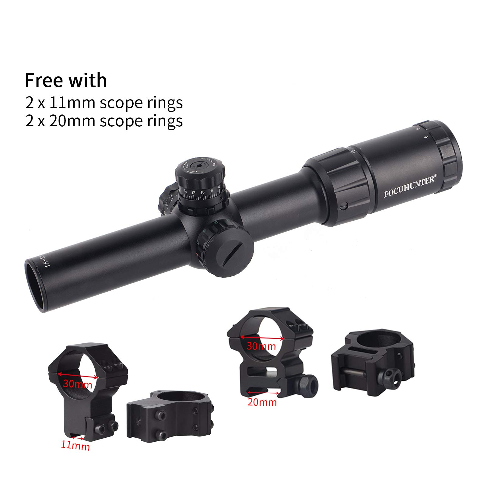 FOCUHUNTER Rifle Scope 1.56X24mm Airsoft Scope Illuminated Red/Green