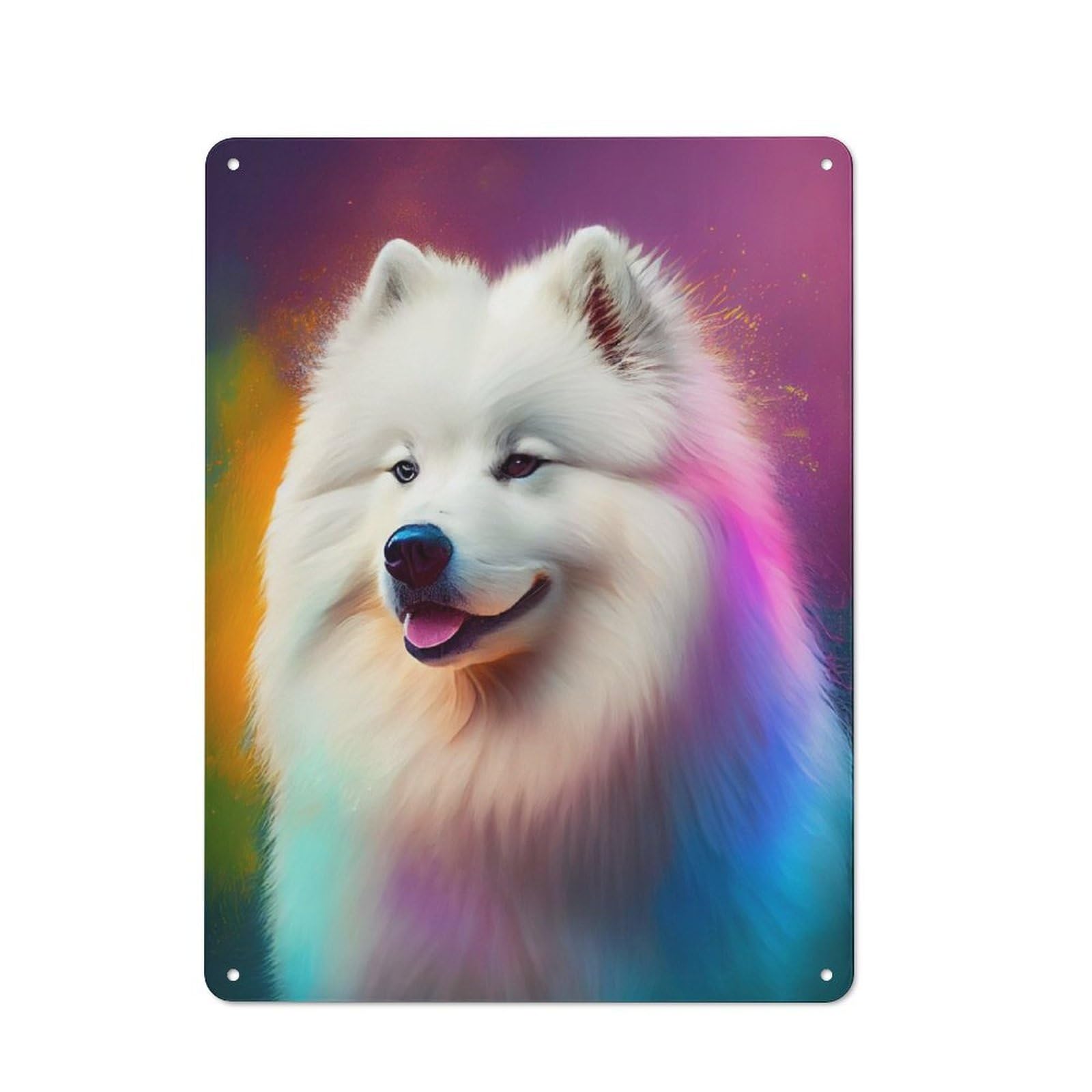 Junmoney Samoyed Dog Colorful Tin Wall Plaque 40X30cm With For Living Room Wall, Gift For Feature Wall Decorators During The Christmas Season