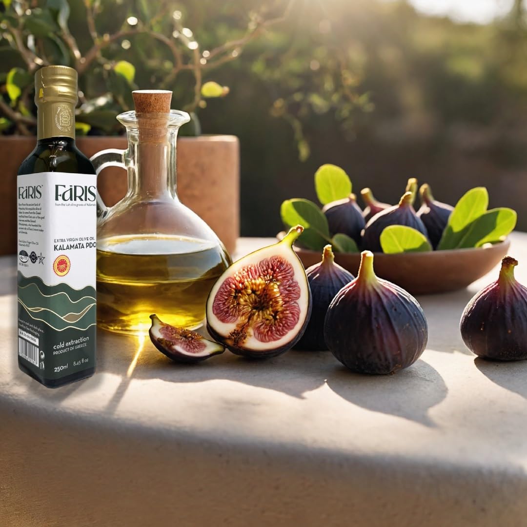 Set premium grec pour salade – Huile d’olive extra vierge de Kalamata AOP & Vinaigre balsamique à la figue – 2 x 250ml – Faris & Adam&Eve – Duo gourmet pour salades, vinaigrettes et marinades.