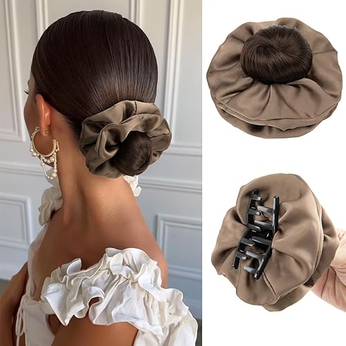 SARLA Small Sleek Claw Clip Hair Bun with Hair Scrunchies