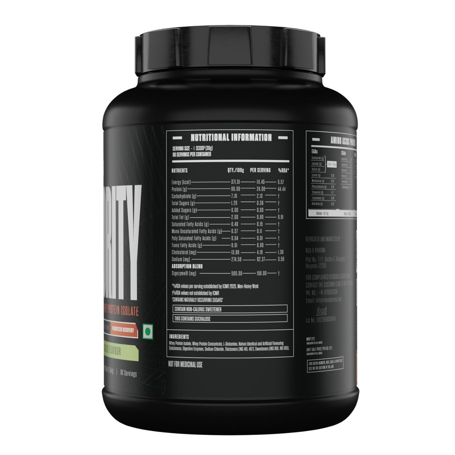 Priority Whey Protein Isolate | 24g Protein, 5.5g BCAAs & Digezyme | Fast Recovery, Zero Added Sugar | Cookies Pista Flavour, 2.4 Kg — Amazon image 2