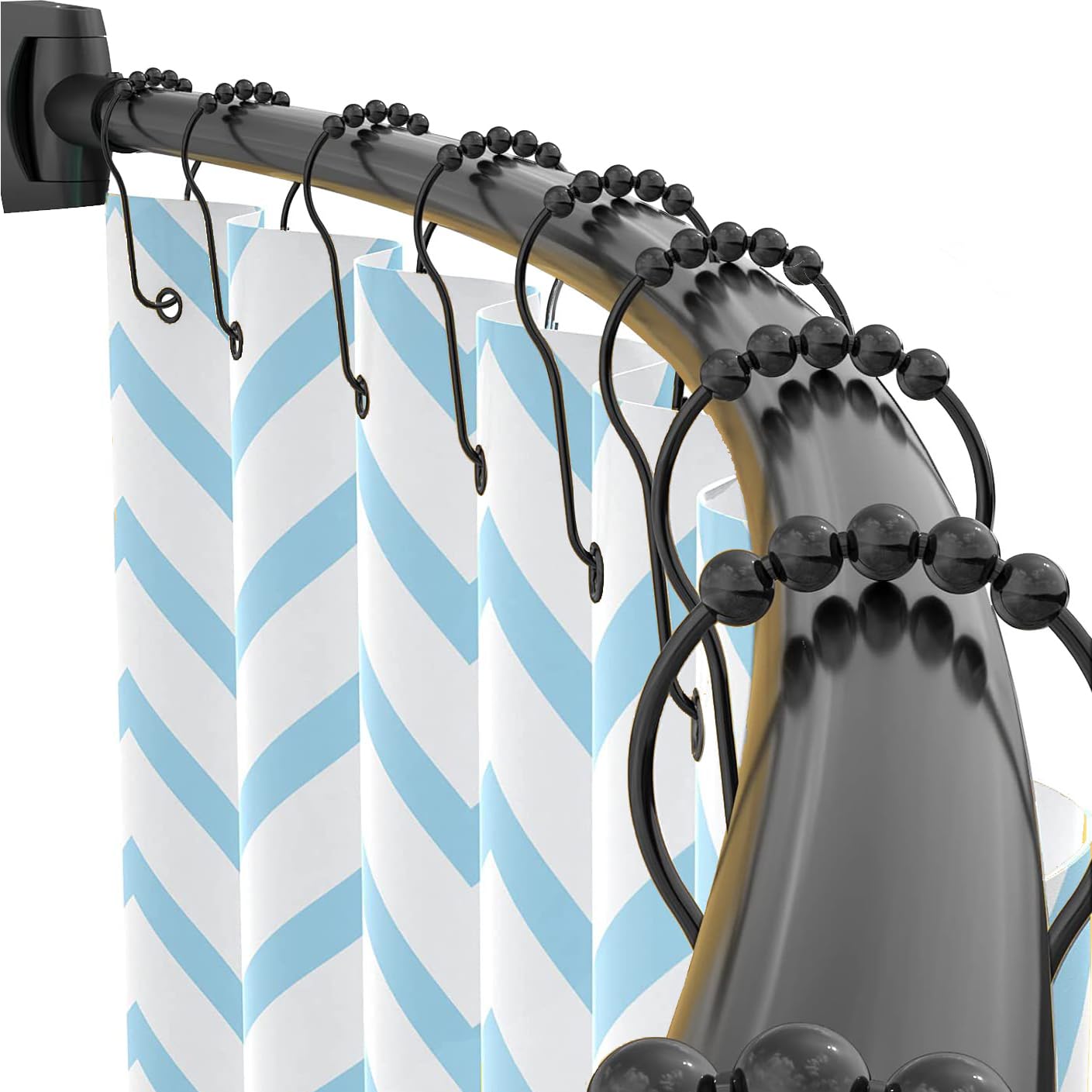 Adjustable Arched Curved Shower Curtain Rod Rustproof Expandable Aluminum Metal Shower Rod 121cm-182cm Telescoping Design Exquisite Customizable for Bathroom,Need To Drill,Black