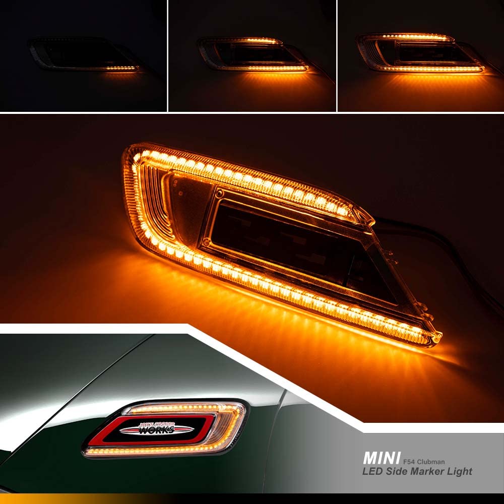 2016-2021 dla Mini Clubman F54 One Cooper S D Sd All4 Steptronic Jcw kierunkowskazy boczne LED Repeater Marker Light Amber Dynamic Led Turn Signal Lamp 2 szt. przezroczysta soczewka
