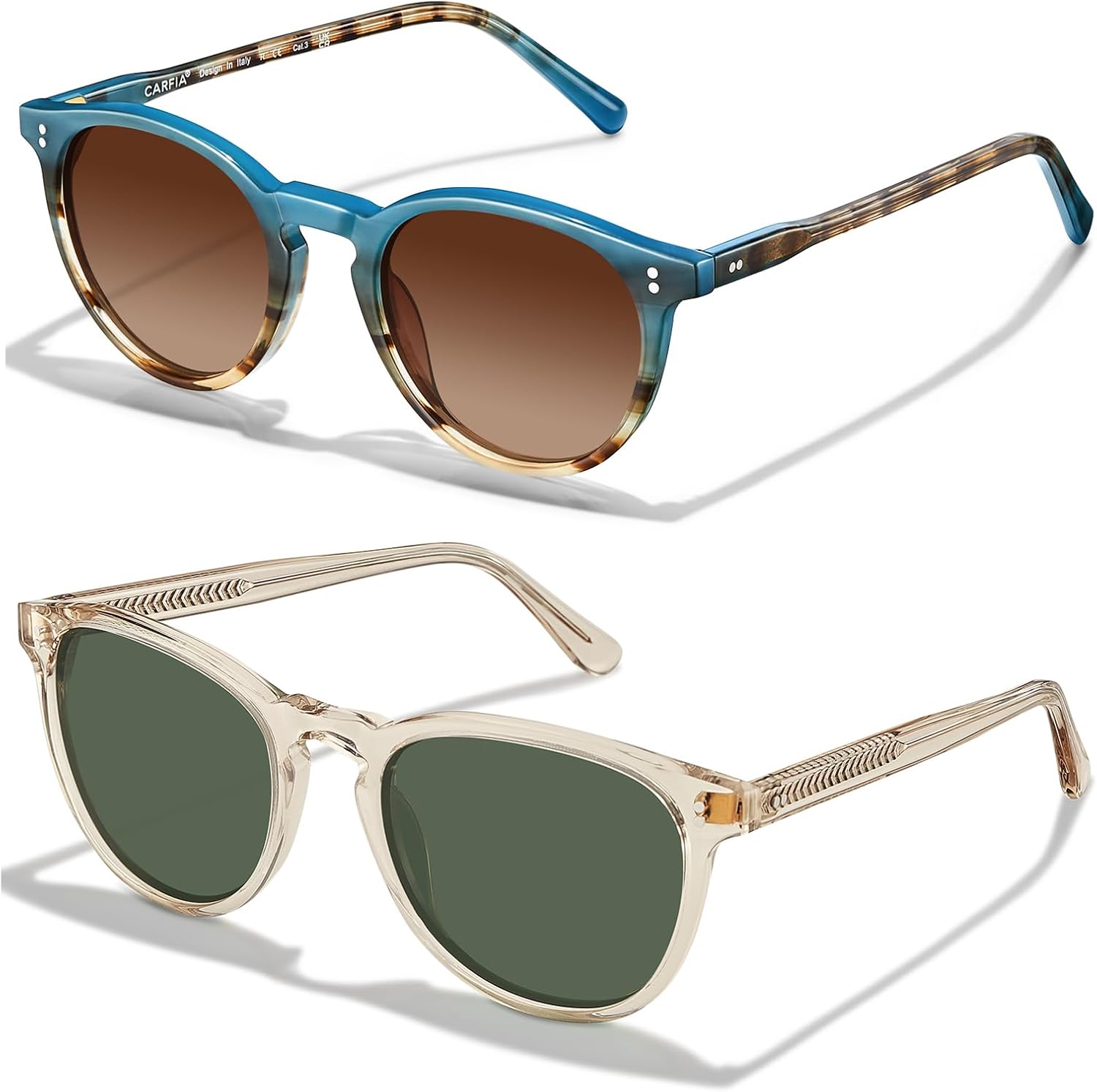 CARFIA Bundles Retro Blue&brown Floral Frame with Round Clear Frame