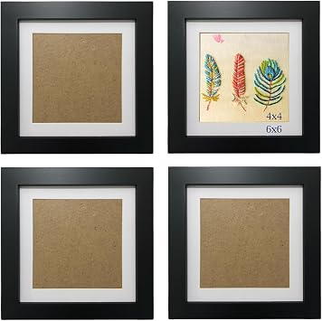 ZXT-parts 6x6 Picture Frames with Mat 4x4 Opening Set of 4 Pack. Black 6x6 Square Photo Frame. Solid Wood, Perspex PanelNot Glass. The Table or The Wall.