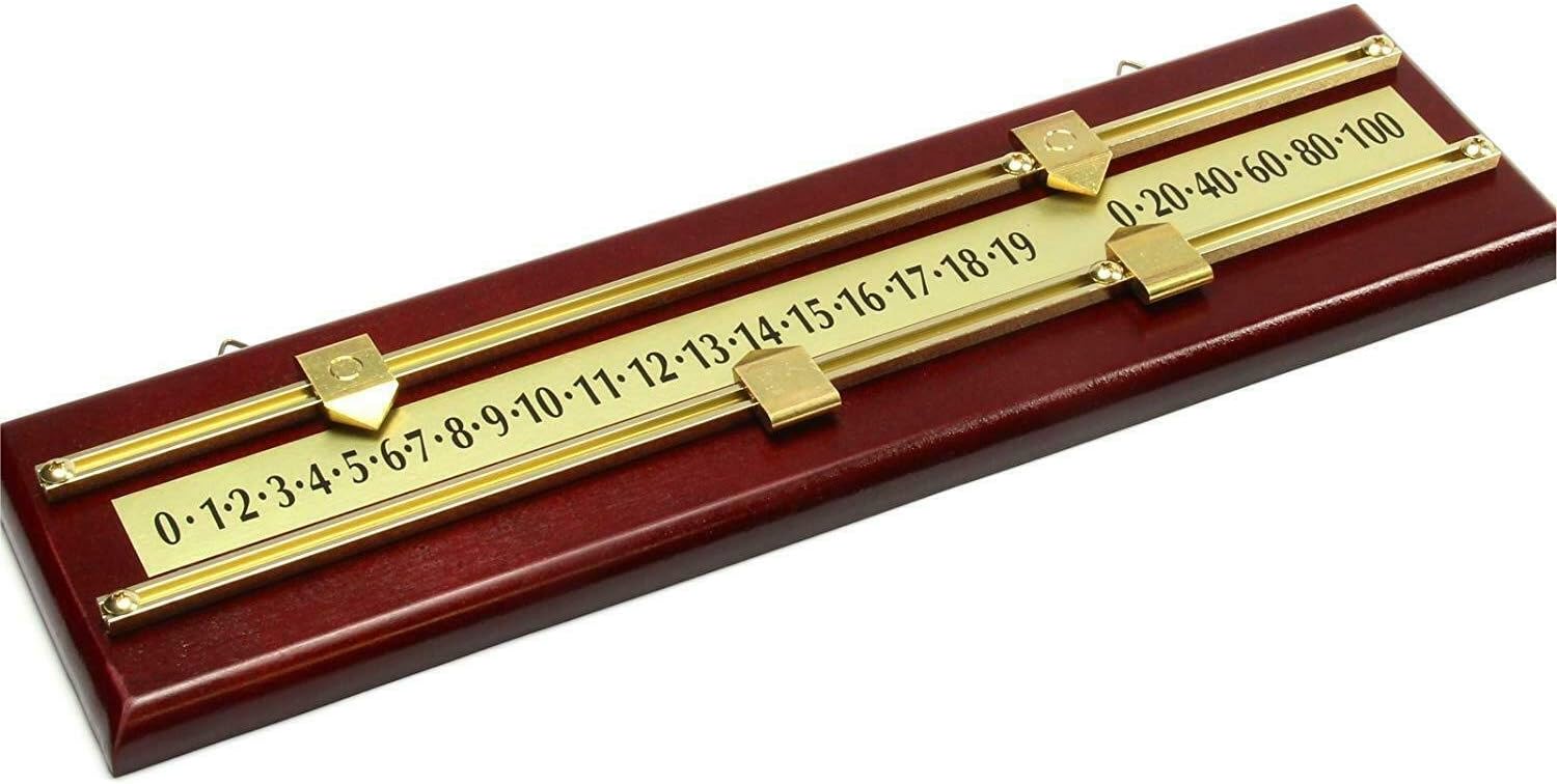 Cueball16 A Very Nice Mahogany Finish Ornamental Snooker Scoreboard Complete with Solid Brass Scorer/Rails and Pointers