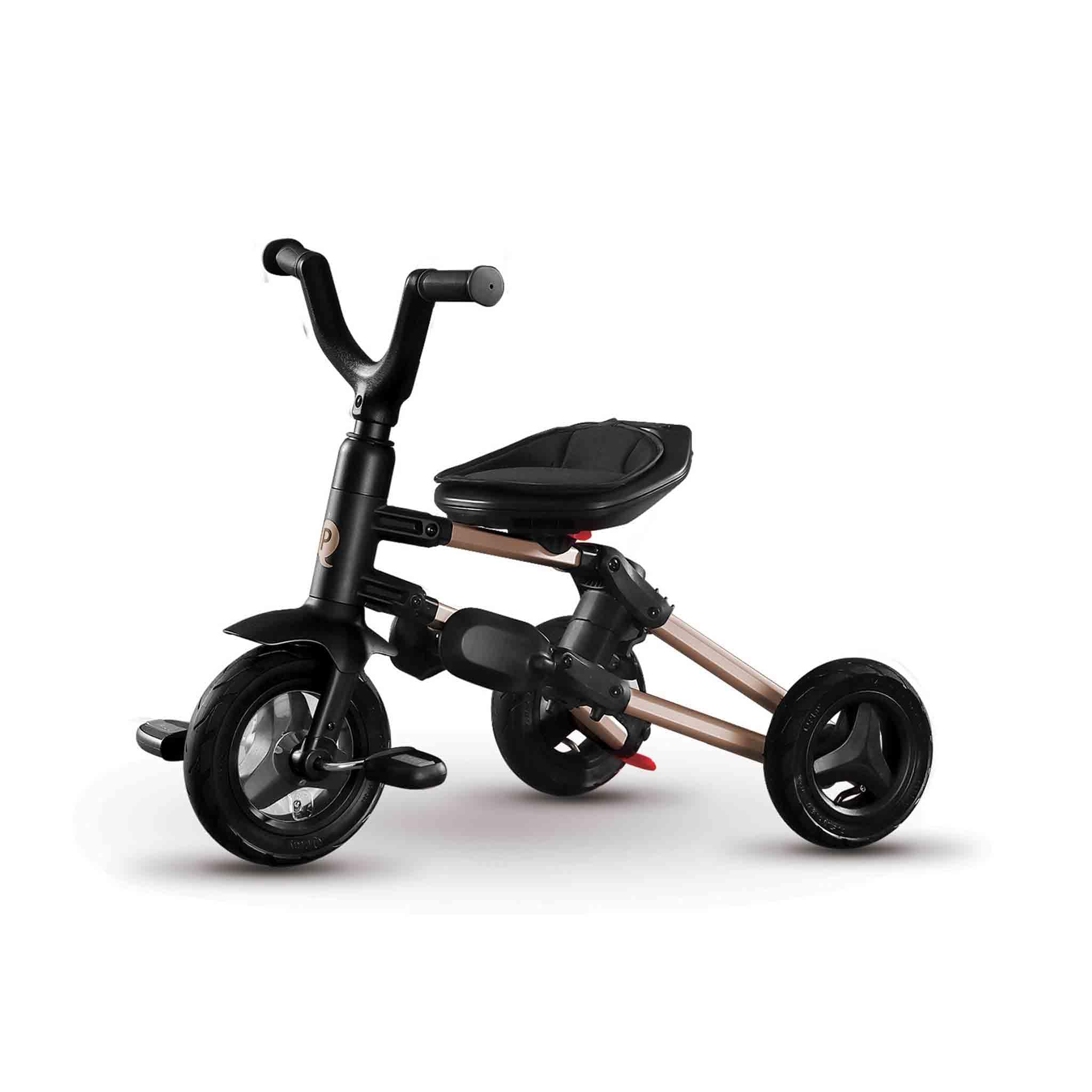Triciclo Evolutivo pieghevole QPLAY Nova Golden Limited Edition 6 in 1 con zaino portaoggetti, fronte strada e fronte mamma, reclinabile, adatto a bambii da 10 a 72 mesi, portata fino a 25 kg
