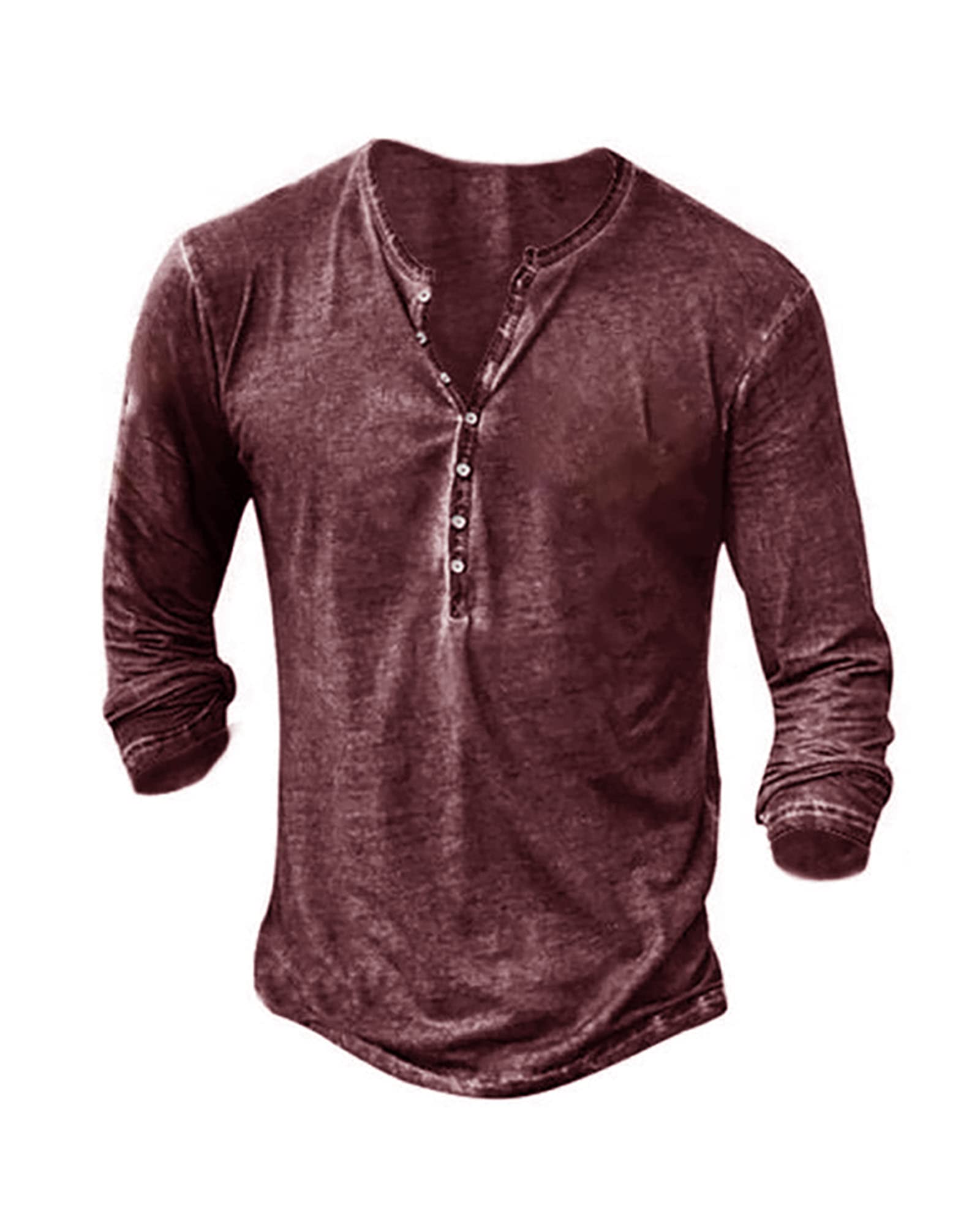 Mens Distressed Henley Shirts Retro Short/Long Sleeve Tee Shirts Casual Button Down Washed T-Shirts for Men