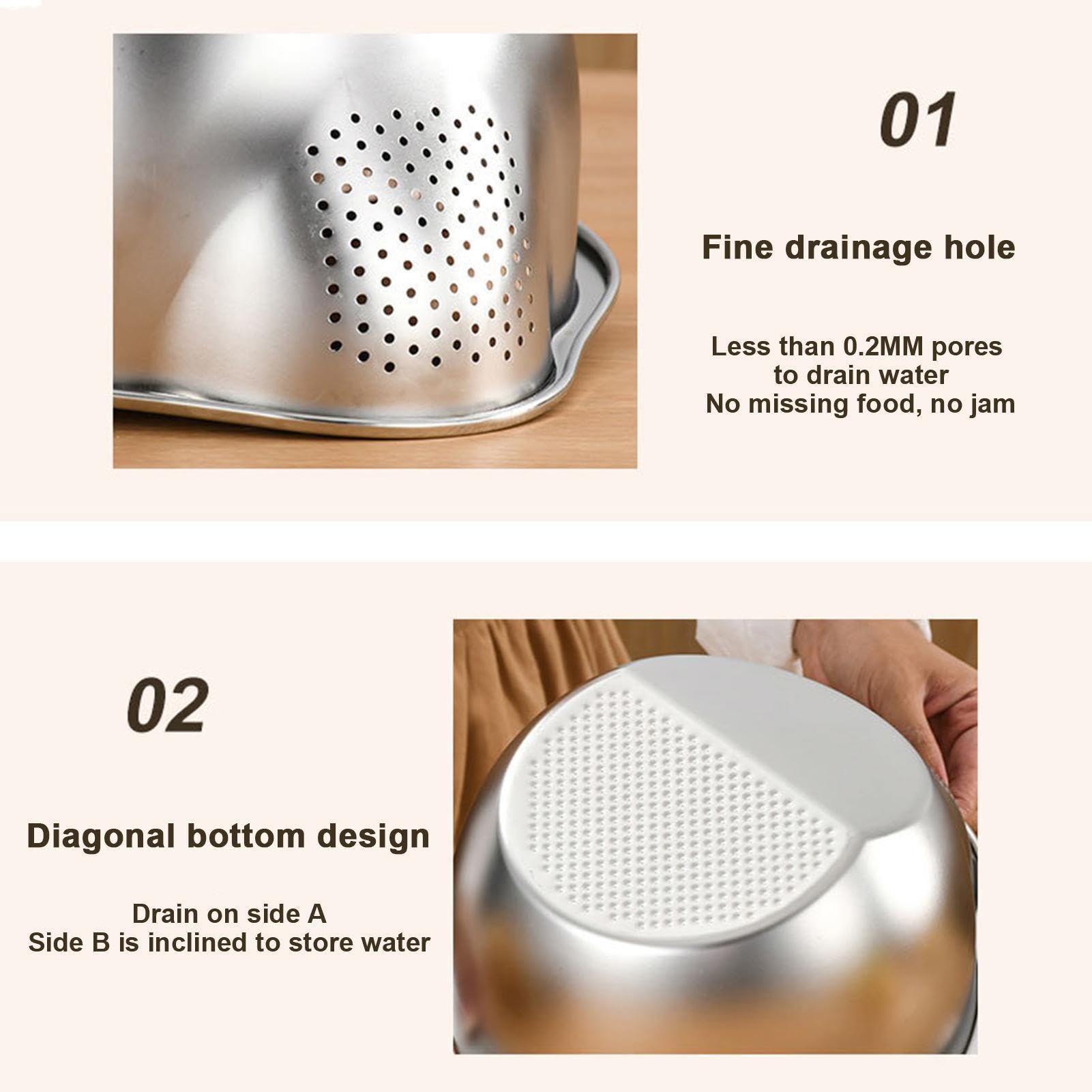 Bol de lavage de riz, passoire à riz en acier inoxydable, panier de drainage multifonction pour fruits pour le riz pour légumes (304-L (deuxième génération) - 26 cm Bol de lavage de riz, passoire à riz en acier inoxydable, panier de drainage multifonction pour fruits pour le riz pour légumes (304-L (deuxième génération) - 26 cm