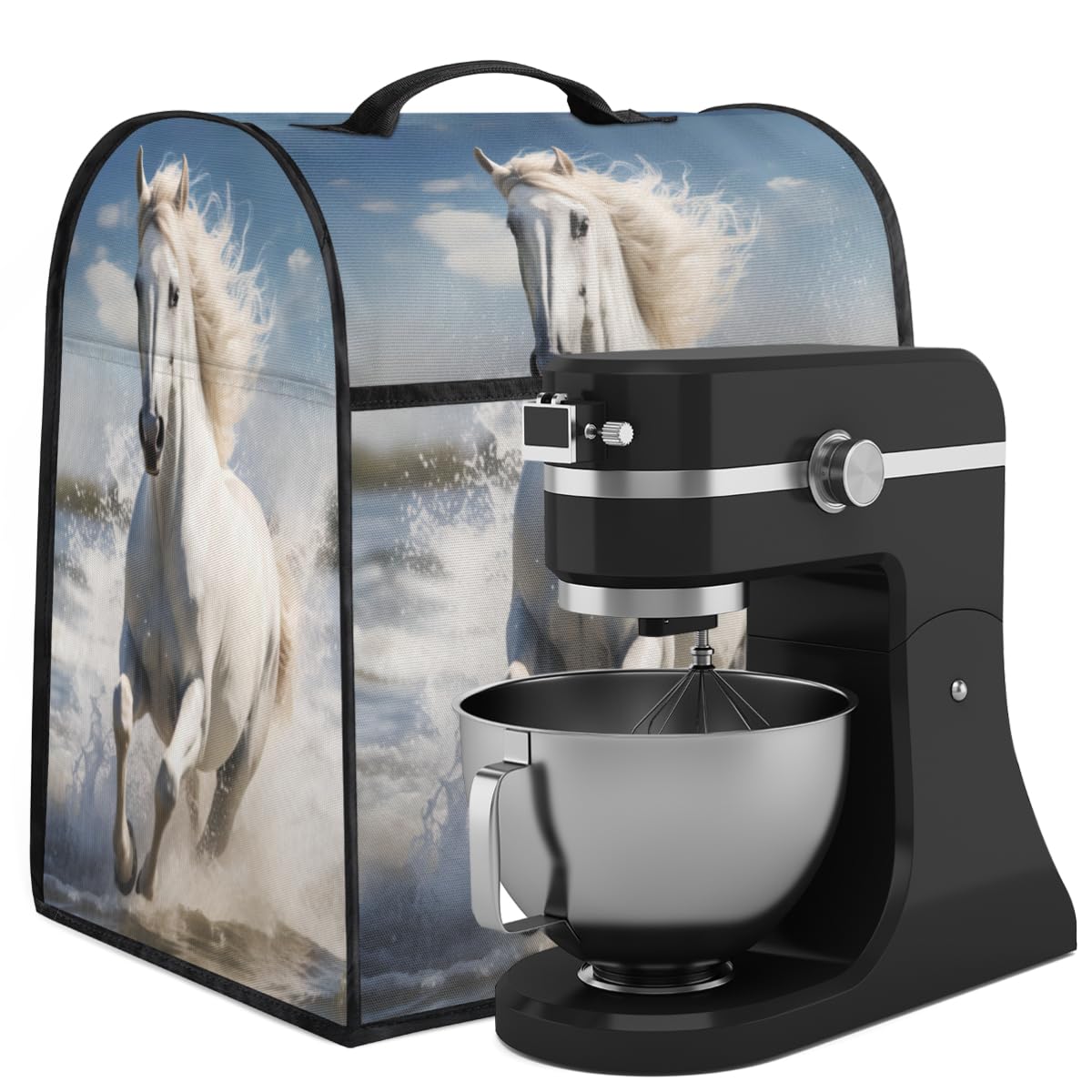 Coffee Maker Cover White Horse Animal Kitchen Appliance Covers Small Appliance Covers Blender Cover Juicer Cover Dust Covers for Kitchen Appliances with Top Handle and Pockets,Washable,C937