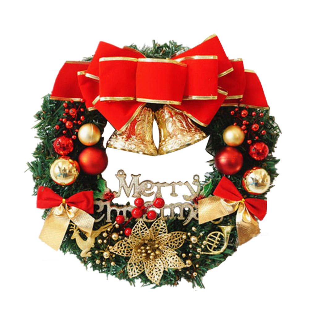 Christmas Wreath 30cm Christmas Large Wreath Door Wall Ornament Garland Decoration Red Bowknot Christmas Decorations for Home