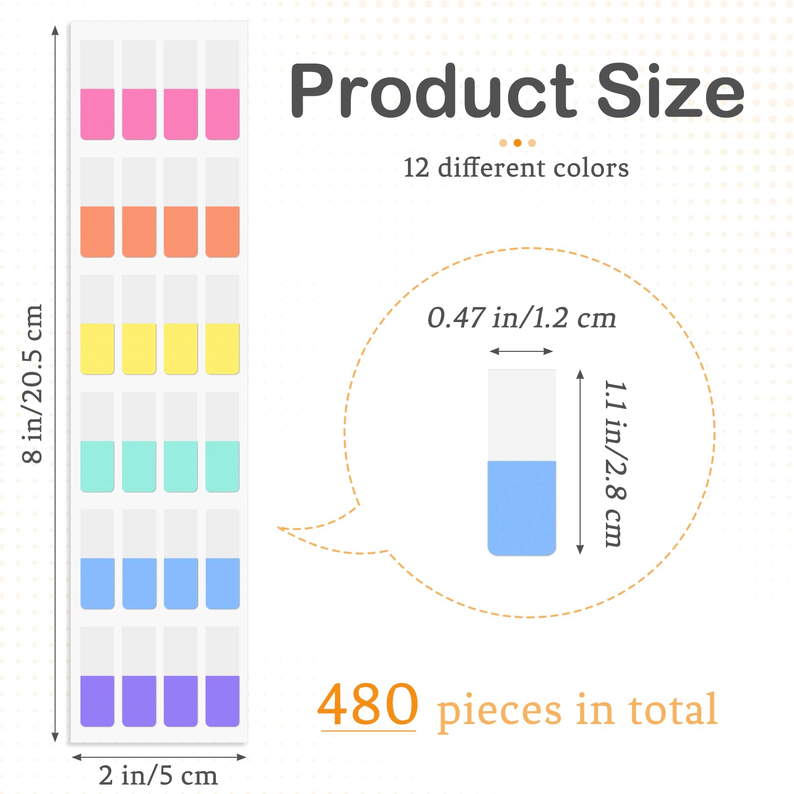 Imeepa 480 Stück Haftindex-Tabs, 12 Farben Seitenmarker (1,2 x 3,2 cm)