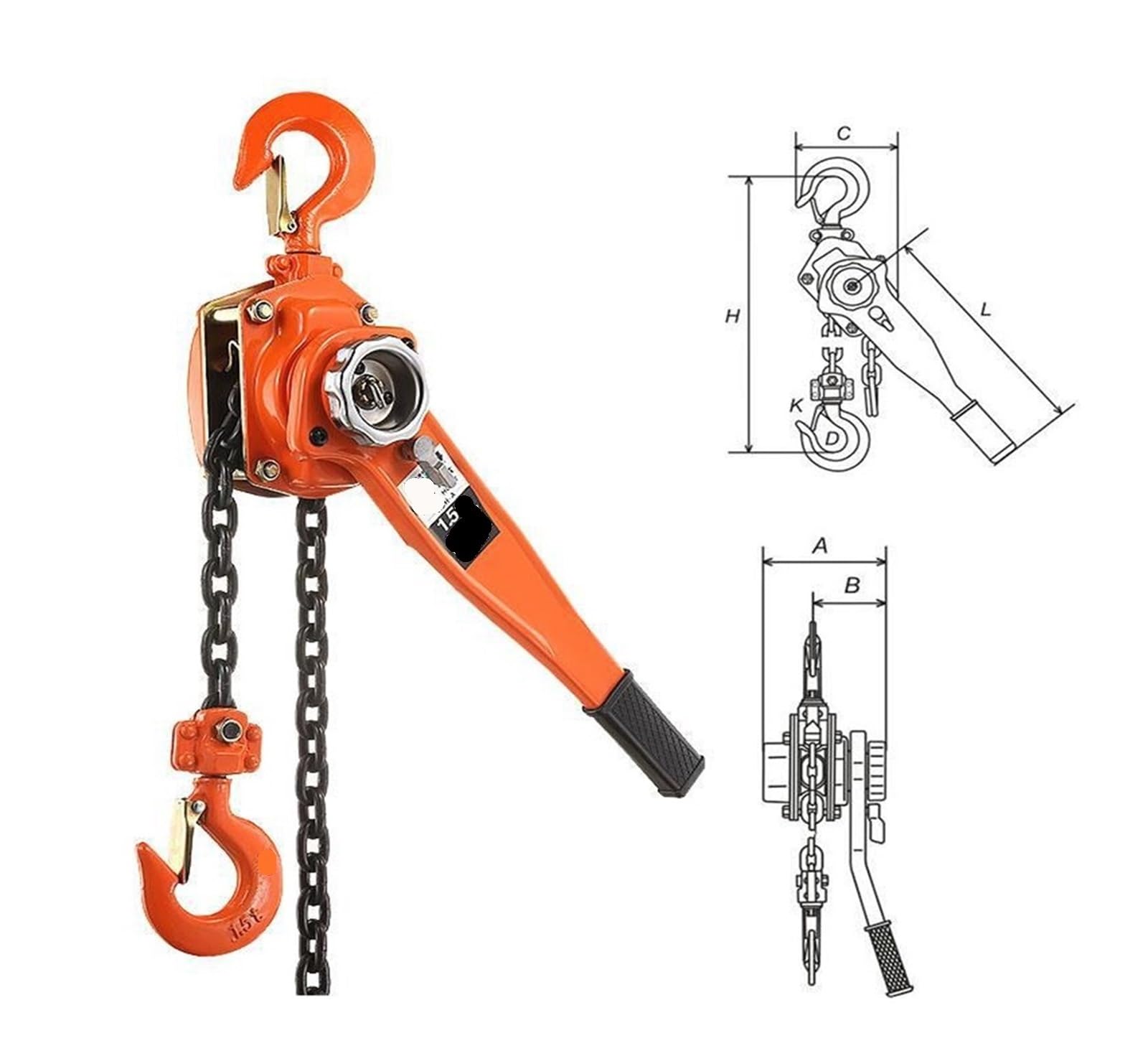 Kettenzug, 1,5-Tonnen-Handkettenzug Vital Handhebelblock für Garagenlager
