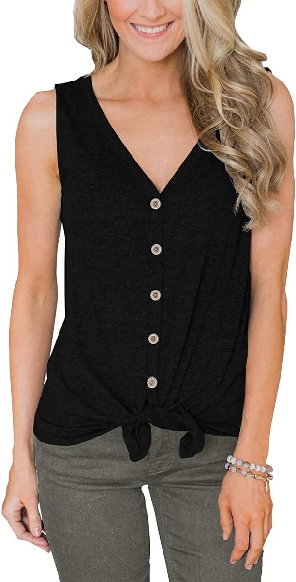Barlver Women Tie Knot Button Down Shirts Summer Henley Tank Tops Casual Sleeveless Blouse Cotton Tunics Tops