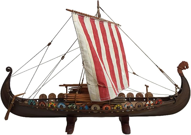 3D Wooden Viking Ship Model Kit - 1/50 Scale Norse Longship, Authentic Historical Replica with Hand-Sewn Sails, DIY Customizable Puzzle, Home Office Decor, Collectible Gift for Adults