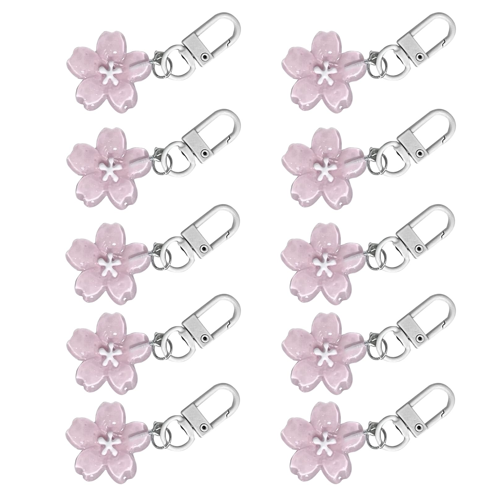 Zayiuki Women's Pink Pack Of 10 Sakuras Keychains Resin Cherry Blossoms Pendant Keyring Fashionable Jelly Flower Keyring For Bags And Purses