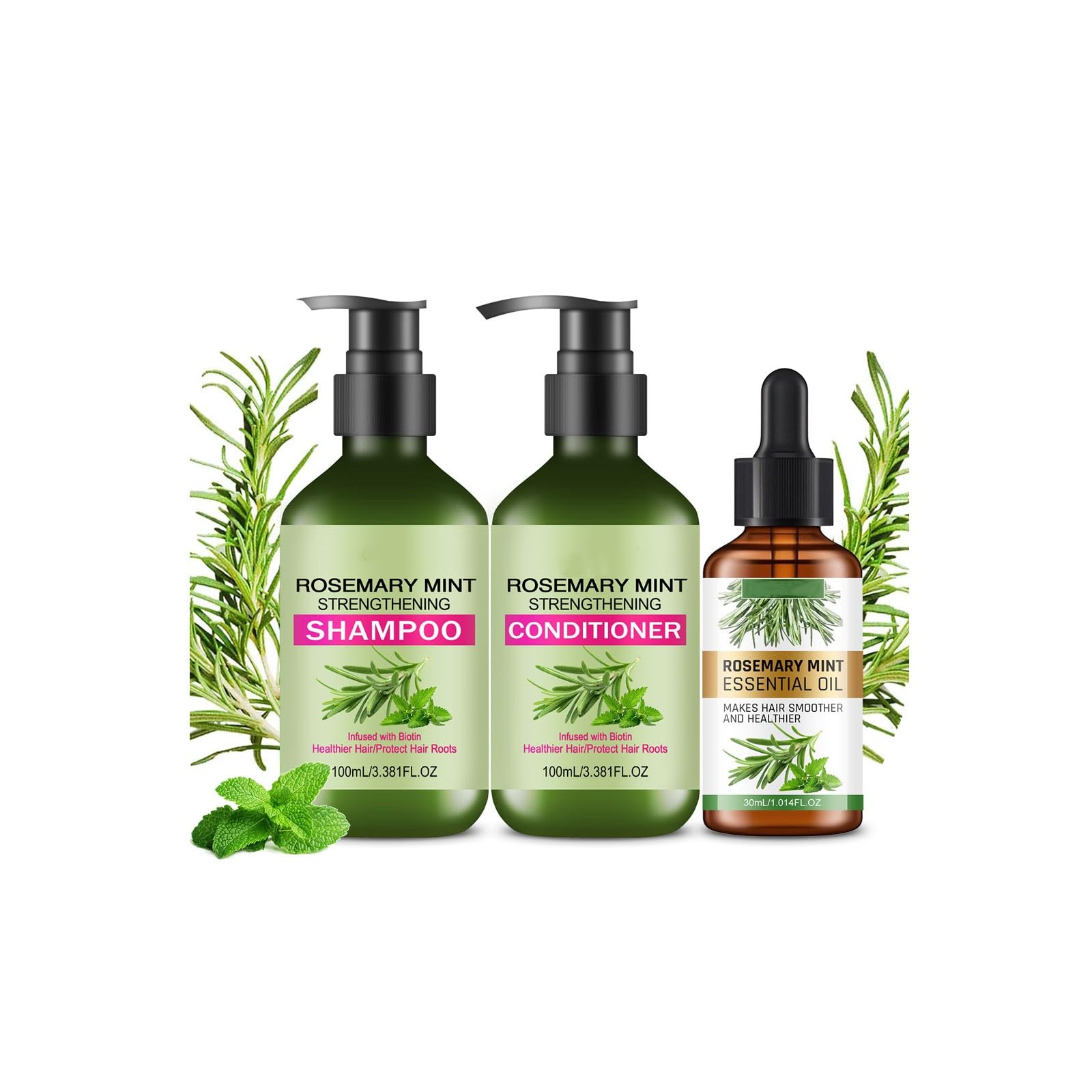 Rosemary Mint Strengthening Shampoo and Conditioner with Hair Oil
