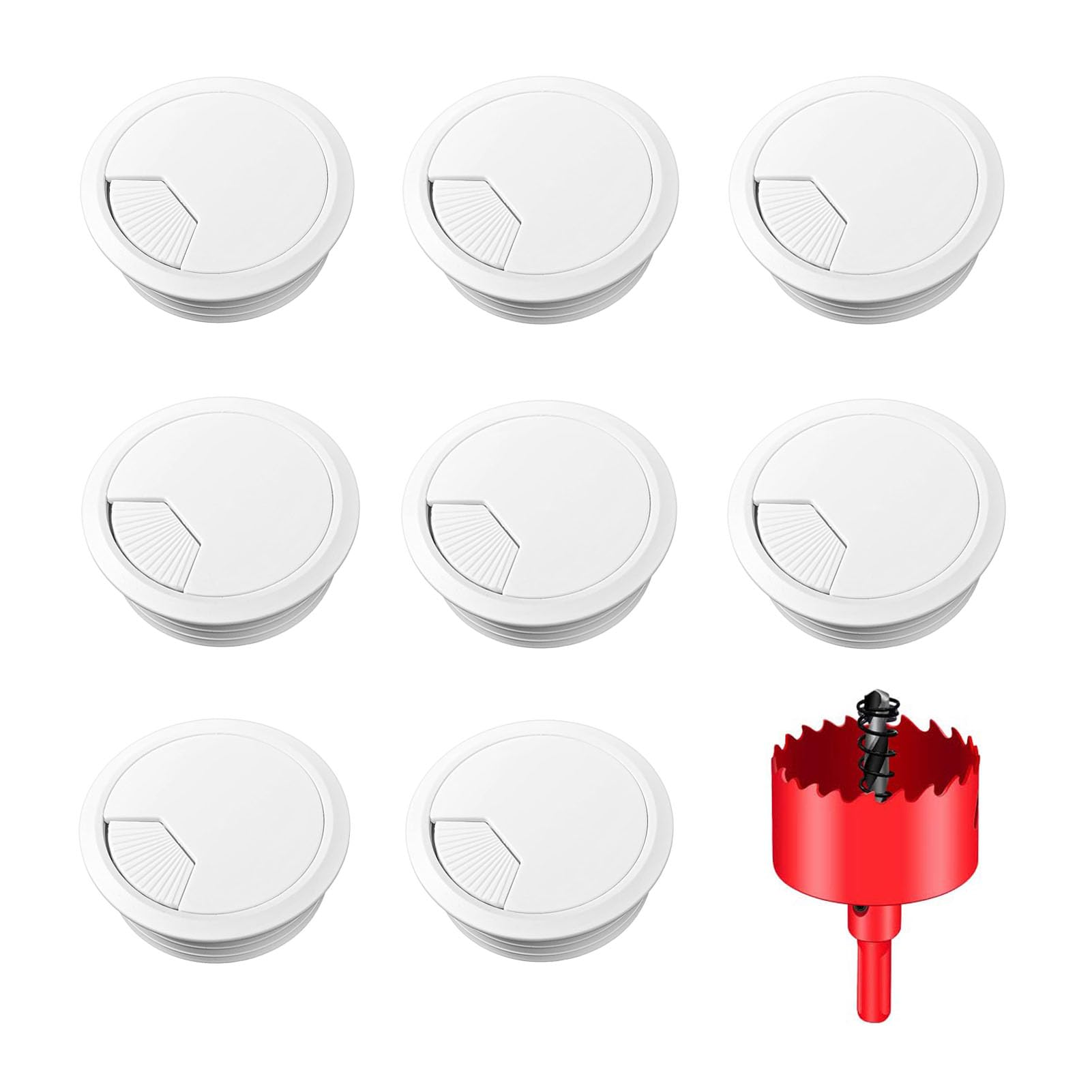 TuTuYa 8PCS Desk Grommet, Desk Grommet 50mm(2Inch) Desk Cable Grommet Desk Cable Hole Covers with Hole Saw, Ideal Solution for Office and Home Table Cable (White, 2Inch_50mm)