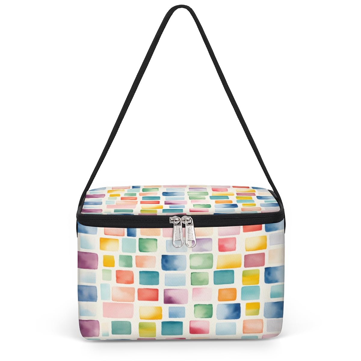 GzLeyigou Colorful Blocking Texture Lunch Bags for Women Men 9 Cans, Hot & Cold Food Delivery Bag Insulated Grocery Bag Insulated Lunch Box Geometric Style Cooler Bag for Office Work Picnic Beach