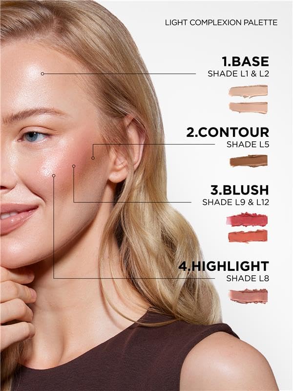 SOSU Cosmetics Complete Canvas Complexion Palette, 12 Ultra-Blendable Cream Shades, Light Complexion, Base Contour Blush Highlight - Image 2