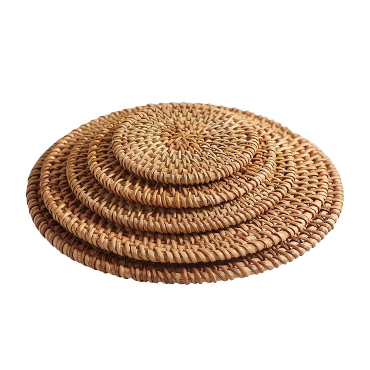 Coaster 3pcs Woven Rattan Cup Coaster, Drink Mug Pot Tea Coffee Placemat, Kitchen Accessories(Color 04)