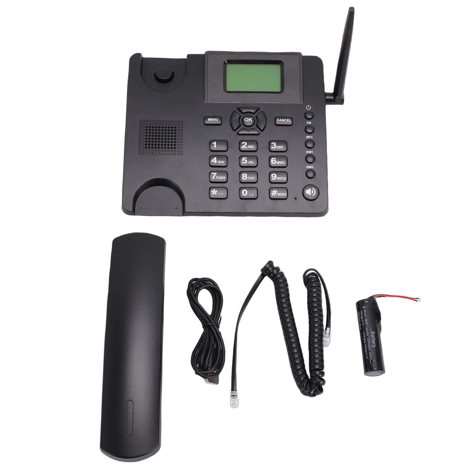 XUMIUZIY Teléfono de Escritorio Clásico Inalámbrico Cuatribanda gsm, Tarjeta SIM Dual, Soporte Red 2G, Teléfono Inalámbrico Fijo con Antena, Radio, Despertador, Manos Libres, para