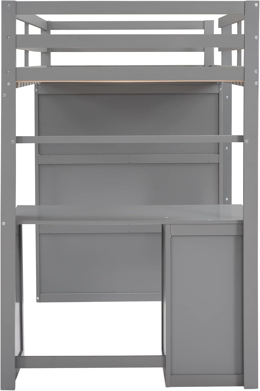 Harper & Bright Designs Twin Loft Bed with Desk and Wardrobe, Solid Wood Loft Bed Frame with Storage Drawers, for Kids Teens Adults (Twin Size, Gray)