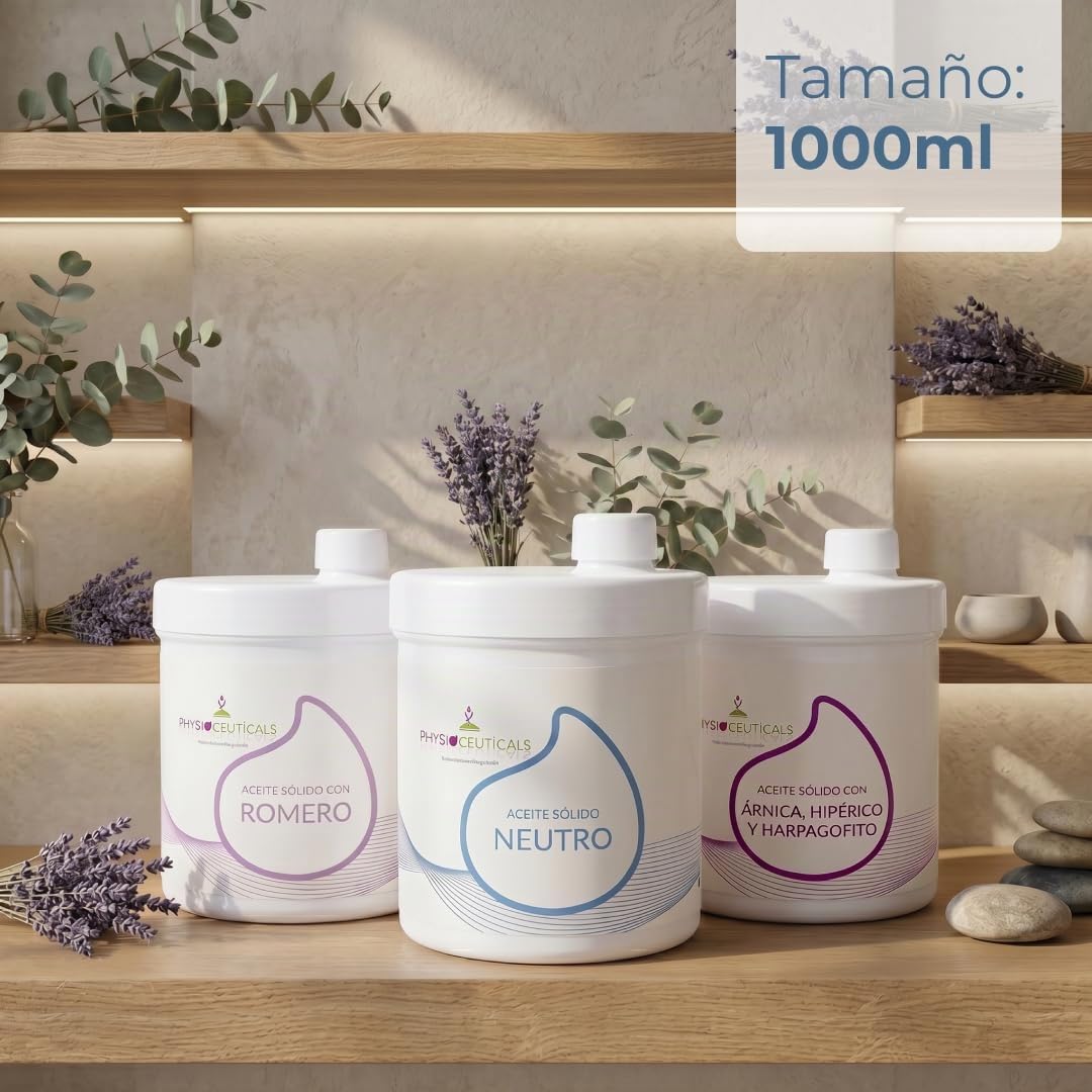 PHYSIOCEUTICALS - Pack 3 Aceites Sólidos Quiromasaje 1000ml - Romero, Árnica-Hipérico-Harpagófito y Neutro - Kit Completo para Masaje profesional
