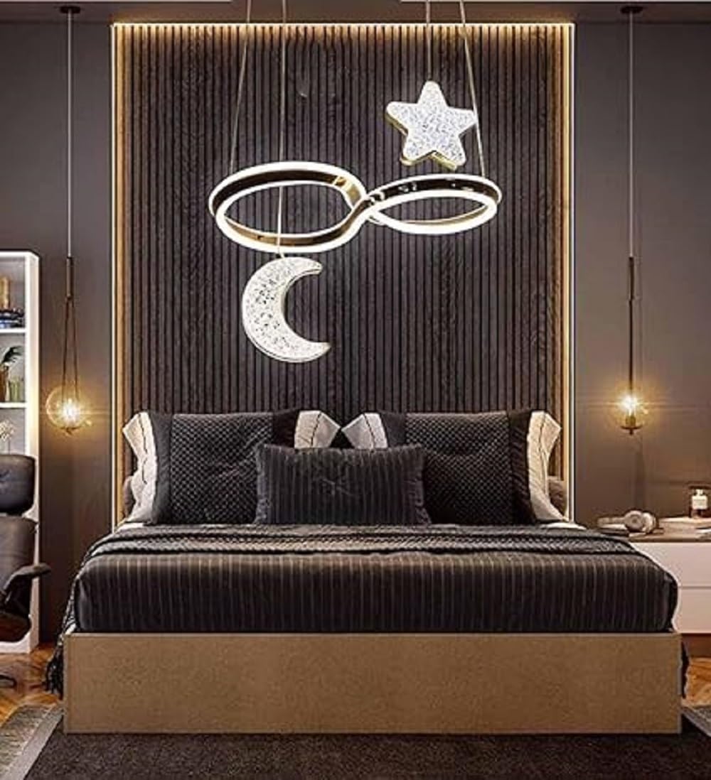 SINOMAN Elegant Inbuilt Led Moon Star Hanging Chandelier Light Decorative Soft Lighting Metal & Acrylic Crystal Ceiling Pendant Lamp for Kids Room, Bedroom, Nursery, Hallway, and Home Decoration-image-36