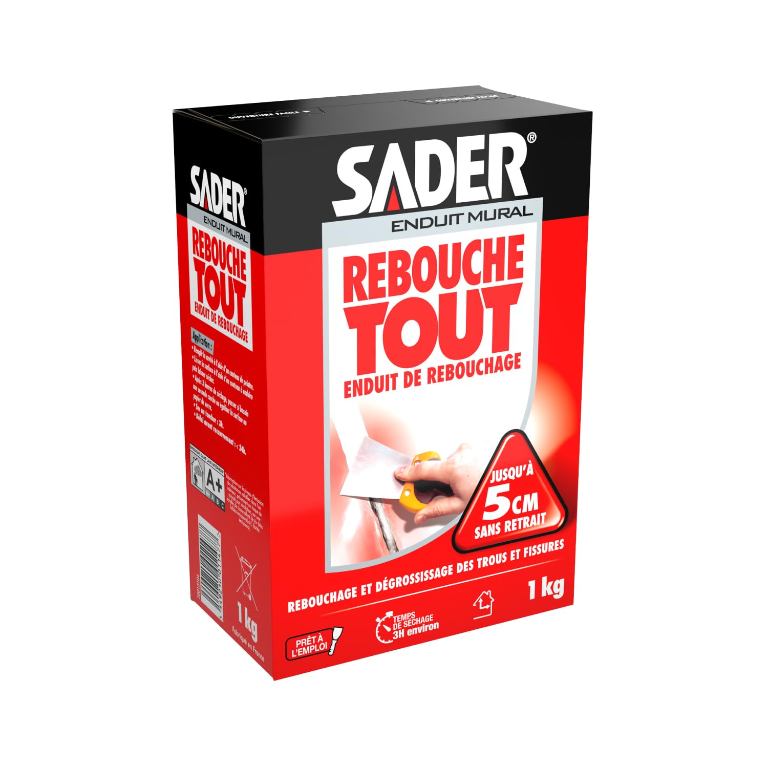 Bostik Sader Rebouche Tout – Enduit de Rebouchage Intérieur – Tous Supports – Rebouchage et Égalisation de Trous et Fissures Jusqu'à 1 cm – Joint Plaque de Plâtre – 1 carton de 1kg – Format Poudre