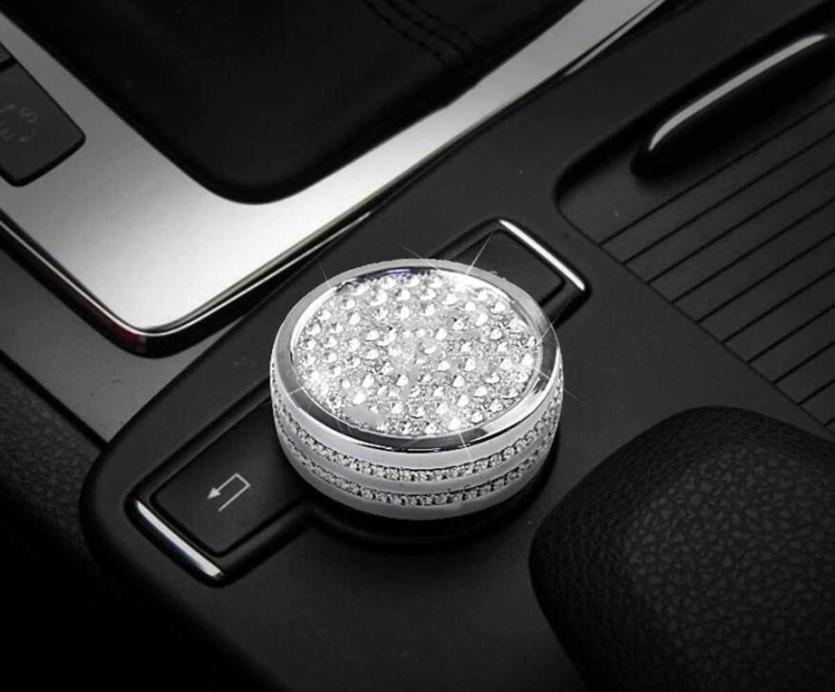 Car Inner Fitting Trim Decals Interior Bling Accessories fit for Mercedes Benz C250 GLK 300 GL 400 ML 400 2008-2015 (Silver, Air Conditioning Control knob Ring 2pcs)