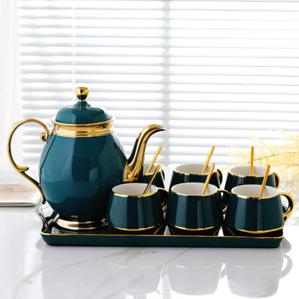 Ceramic Coffee Tea Set Phnom Penh Green Cup Pot Tray Water Ware Bar Decoration Household Kitchen Supplies Drinkware-1 Pot 4 Cups 1 Tray