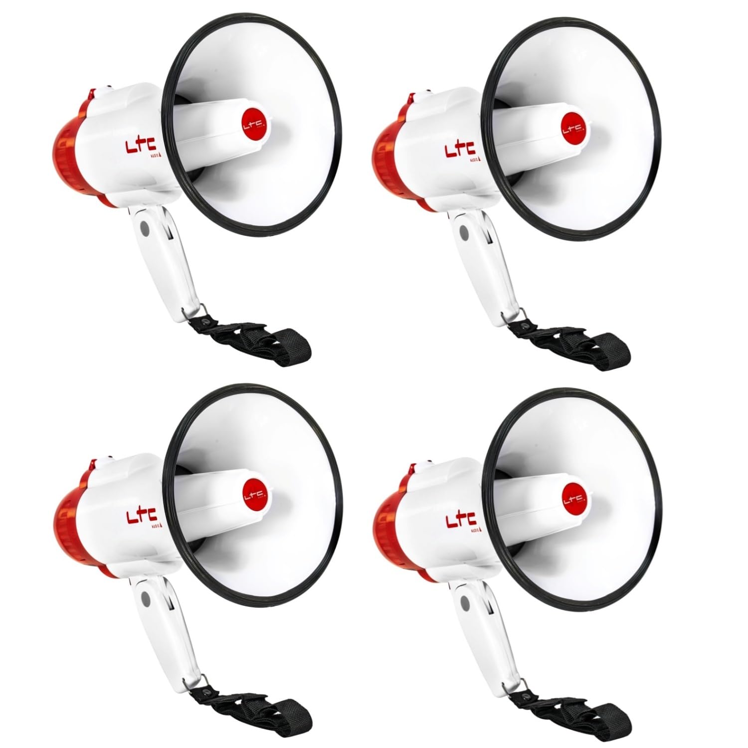 LTC - Pack 4 Mégaphones Rechargeables 20W MEGA20W Portée 250m - Haut parleurs Fête Supporter Manifestation Sport Soirée