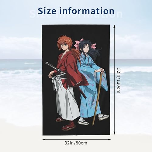 Miniatura 2 de YiNzo Anime Rurouni Kenshin - Toalla de baño súper suave para viajes, camping, natación, gimnasio, baño, yoga, 52 x 32 pulgadas