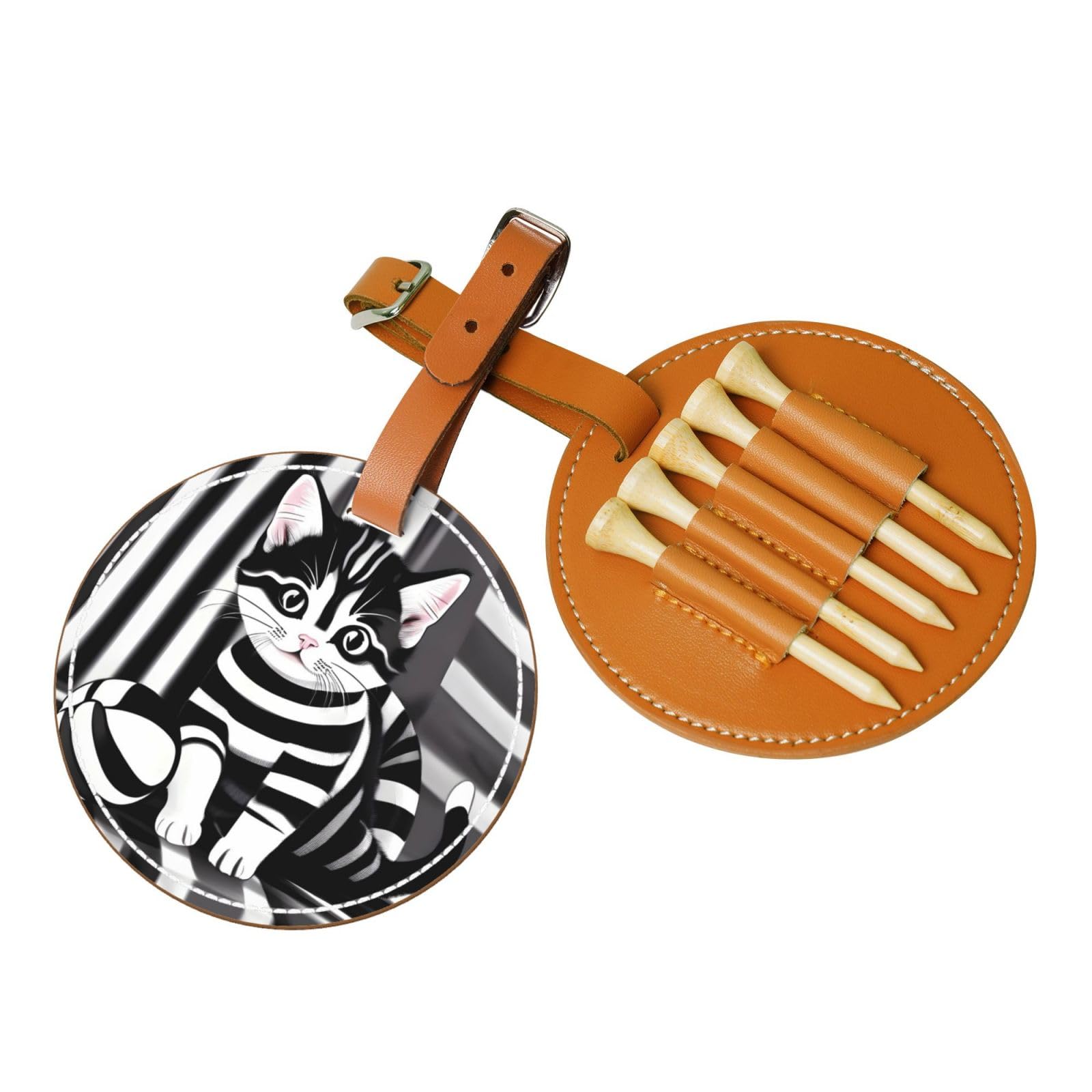 WXXWXD Black and white striped kitten Printed Golf Tee Storage Bag - Portable Storage, Easily Organize Tees