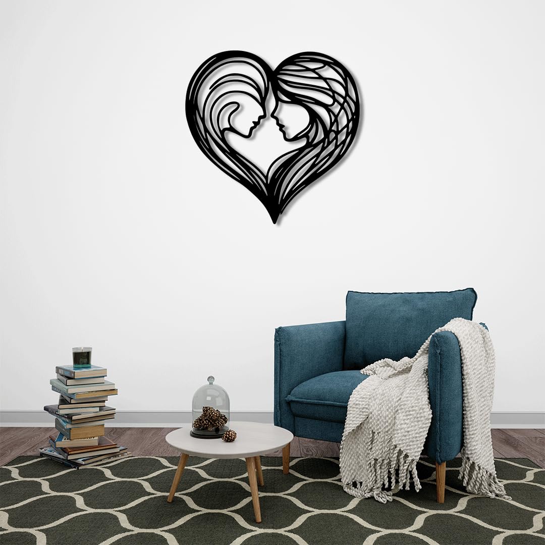 ROMIA Heart Silhouette Metal Wall Art, Black, Romantic Couple Design, Modern Home Decor (20"X20"/50X50CM)