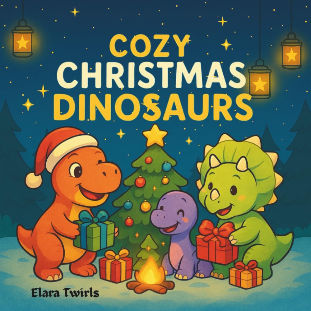 Cozy Christmas Dinosaurs: A heartwarming coloring adventure filled with festive dino joy and cozy winter scenes.
