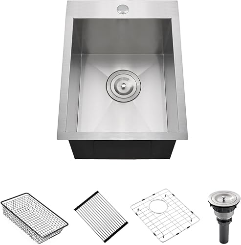 Miniatura 8 de Luckyhorse LH021L - Fregadero de acero inoxidable con 21 pulgadas x 18 x 10 pulgadas, calibre 18, fregadero de cocina al aire libre Acero inoxidable