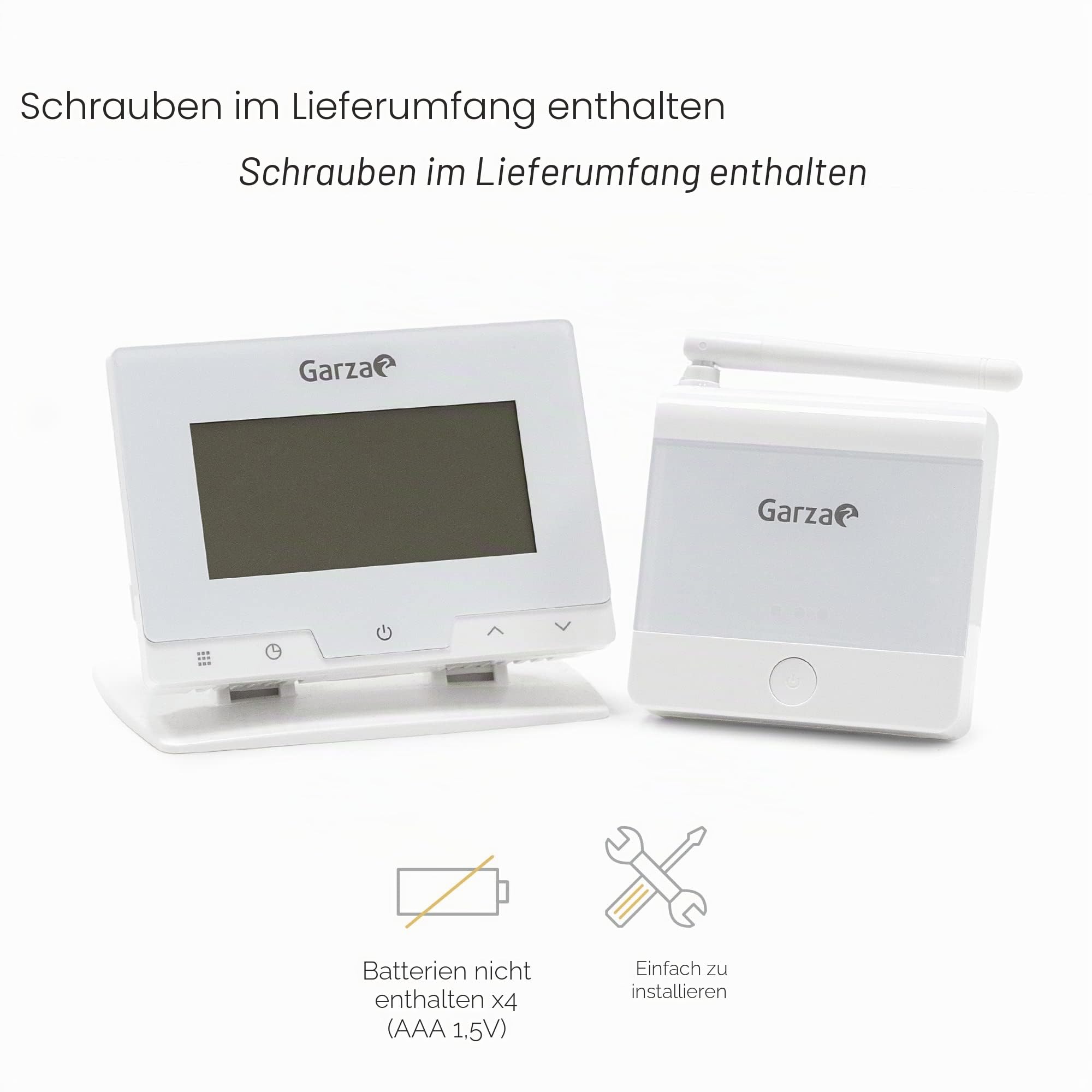Garza - Programmierbarer kabelloser digitaler Thermostat, Temperaturregler für Kessel und Heizung, Touchscreen, Weiß