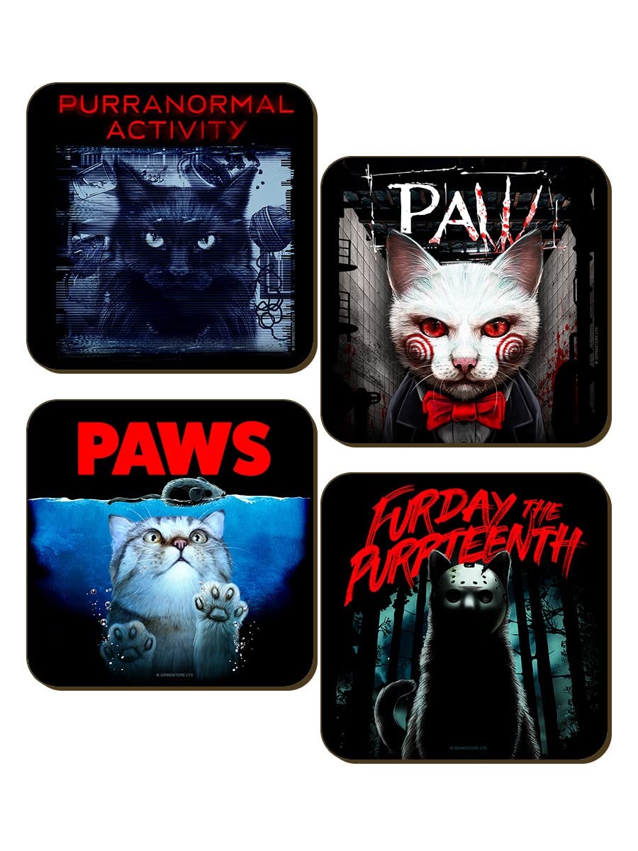 Grindstore Black Horror Cats 4 Piece Coaster Set 9.2X9.2 Centimeters