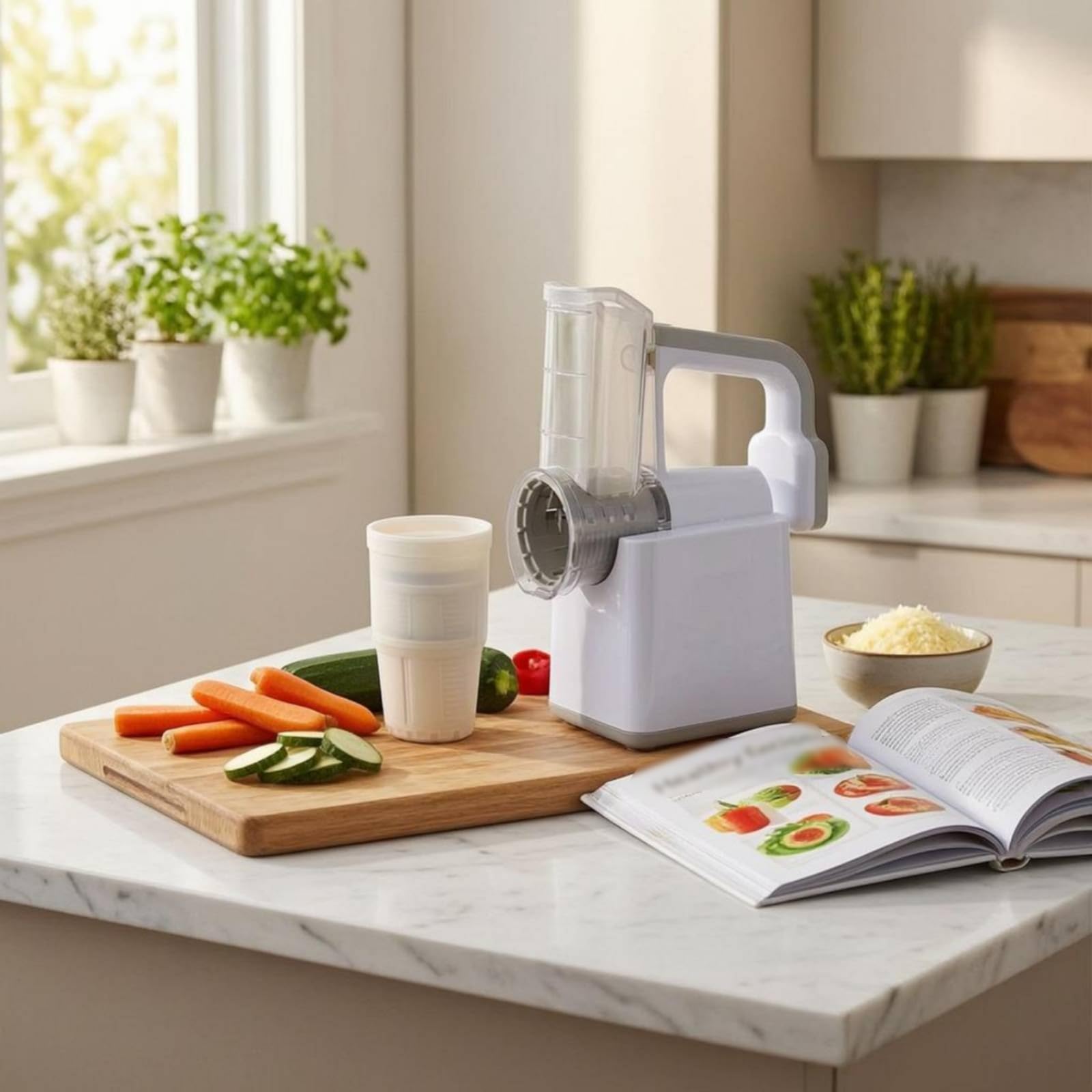 Tagliaverdure a Rullo Elettrico Risparmia Tempo Grattugia Multifunzione Inserti Intercambiabile Tagliaverdure 5 in 1 per Casa, Viola, Viola Sognante