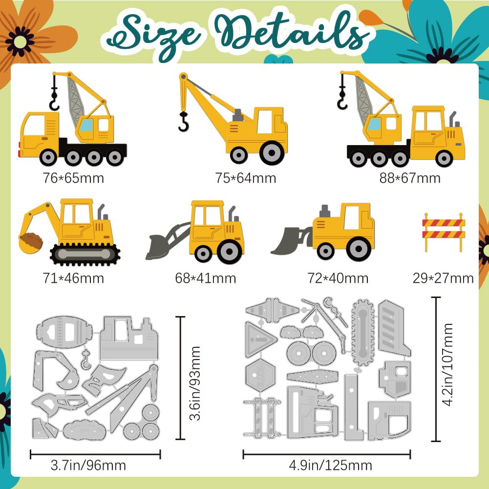 DELORIGIN Engineering Vehicles Cutting Dies Car Card Making Die Stencil Carbon Steel Die Cuts Scrapbooking Embossing Template for Greeting Cards Craft Album Letter Party Card Decor - Image 2