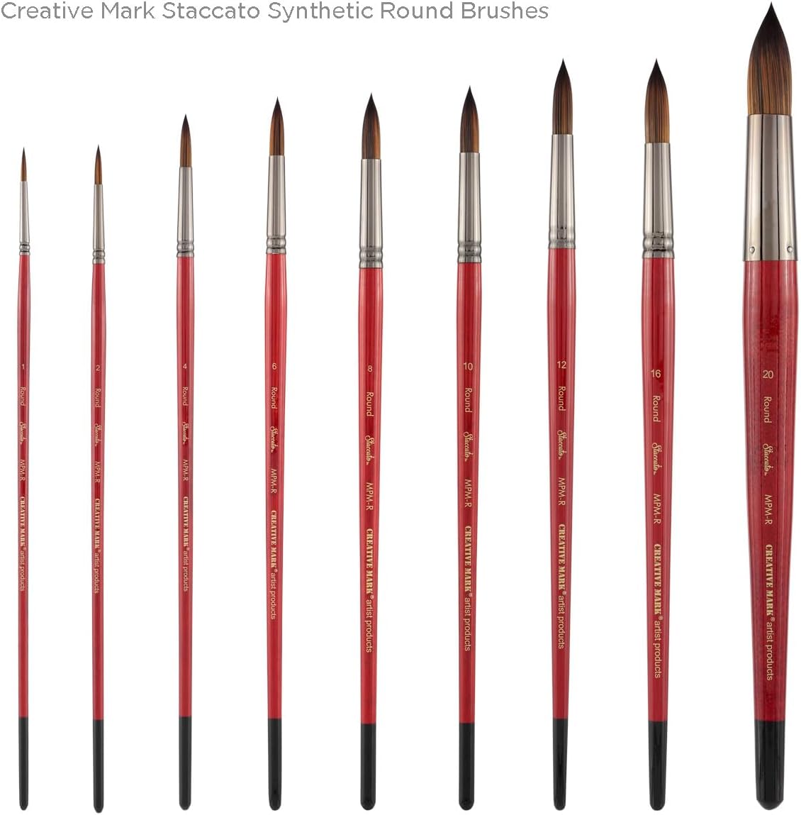 Creative Mark Staccato Artist Paintbrush - Round Size 16 - Synthetic Long Handled Brushes for Acrylic Paints, Handmade and Full Bodied with Springy Response